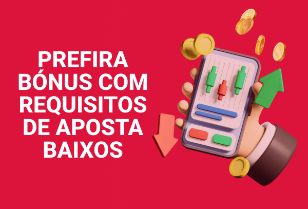 Condições de apostas e depósito mínimo ilustrados com gráfico em celular e moedas