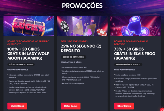 1Red Casino bônus e promoções