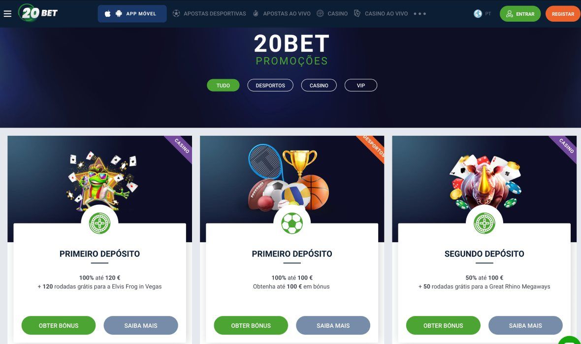 Página de bónus do 20Bet casino