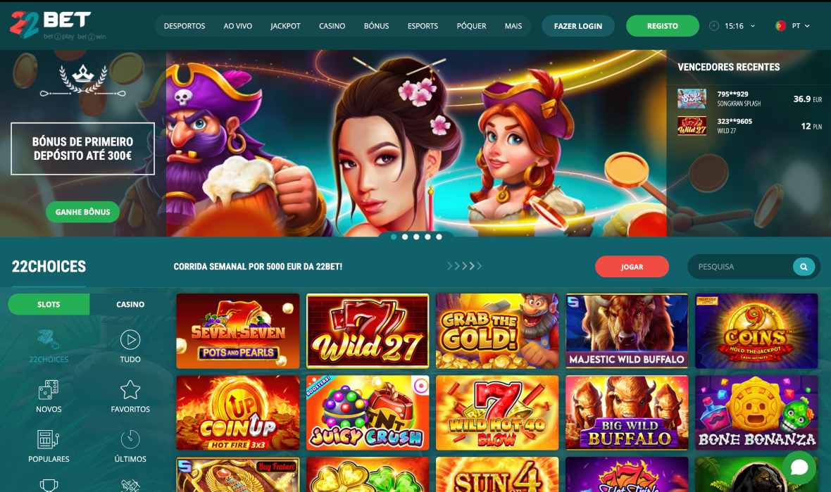 Página principal do 22Bet casino