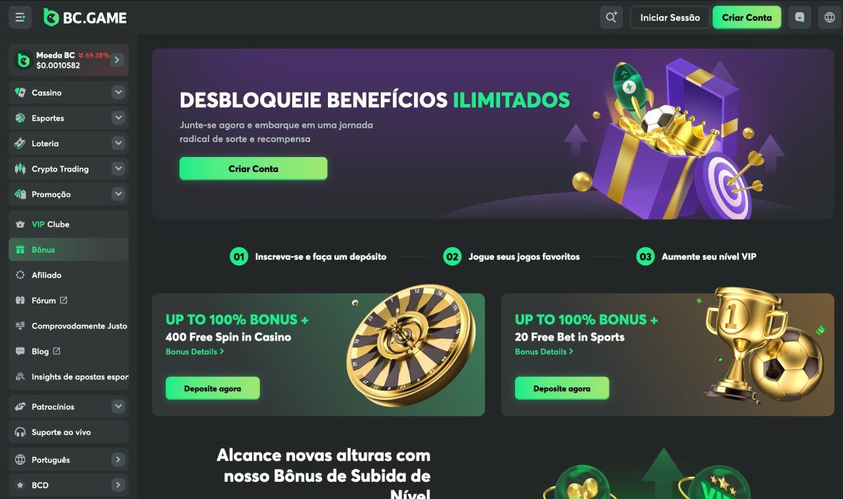 Página de bónus do BC.GAME casino