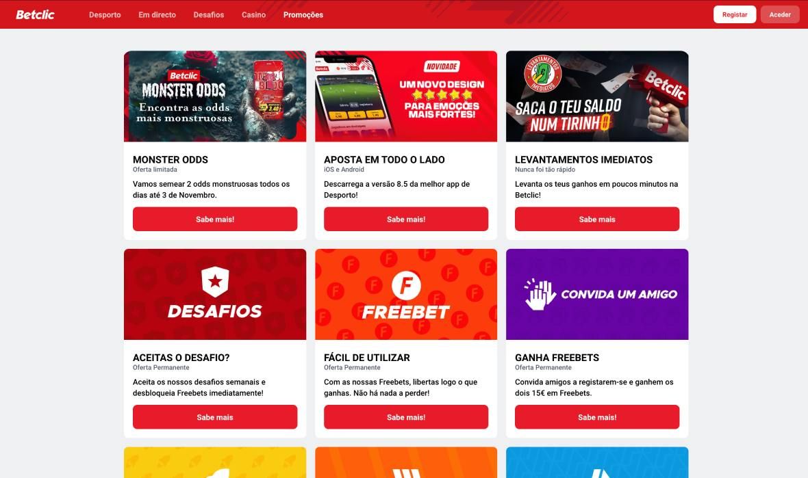 Página de bónus do Betclic casino