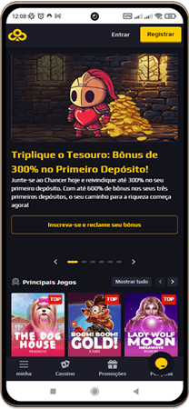 Página principal do casino Chancer em telemóvel