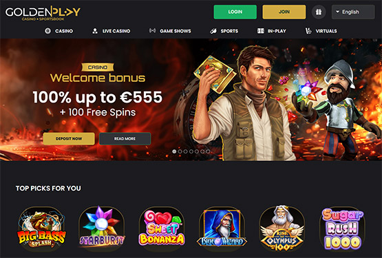 Página principal do Goldenplay