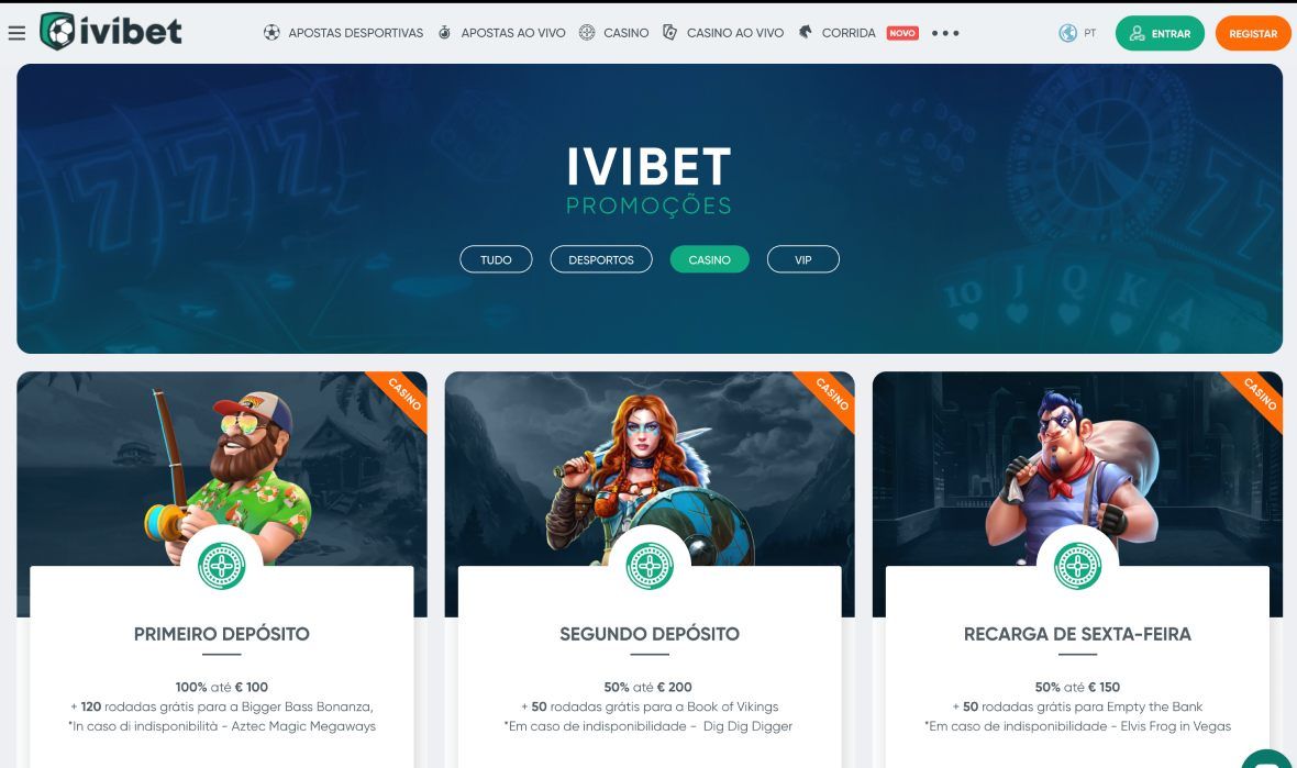 Página de bónus do IviBet casino 