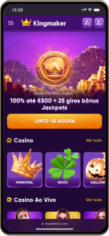 Página principal do casino Kingmaker no telemóvel