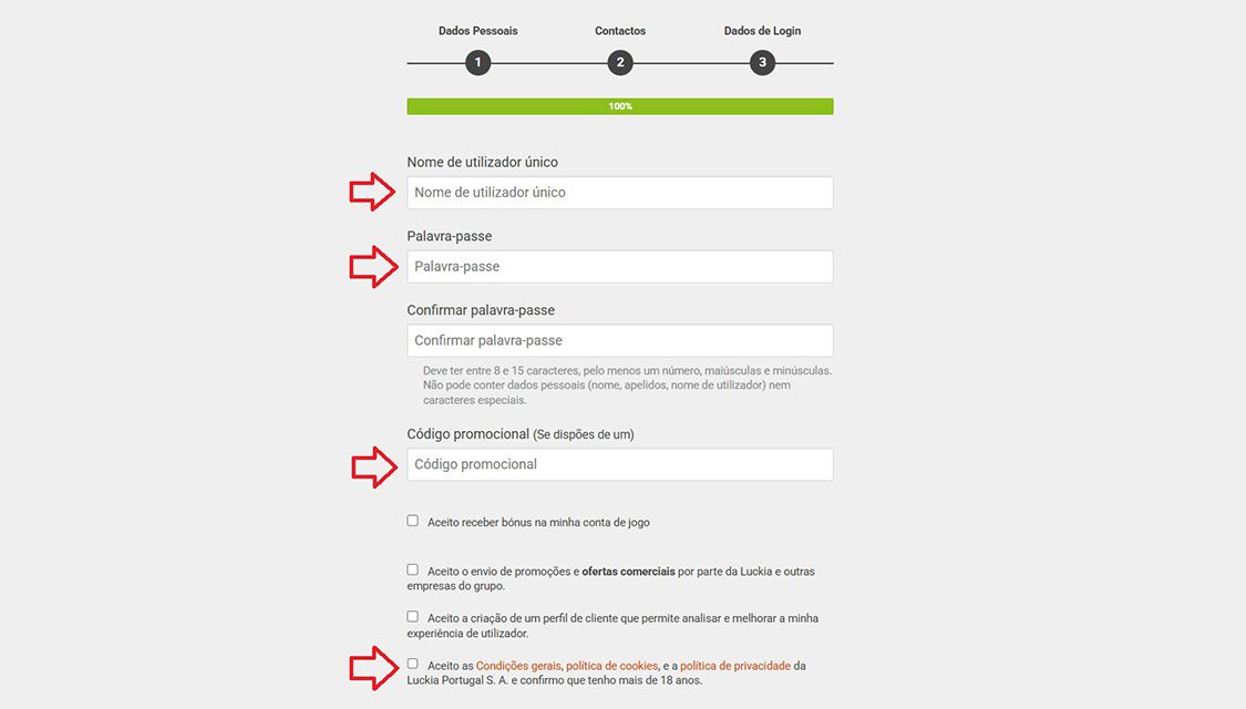 Captura de ecrã da quarta etapa do registo