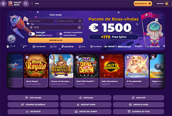 Página principal do site Milkyway Casino