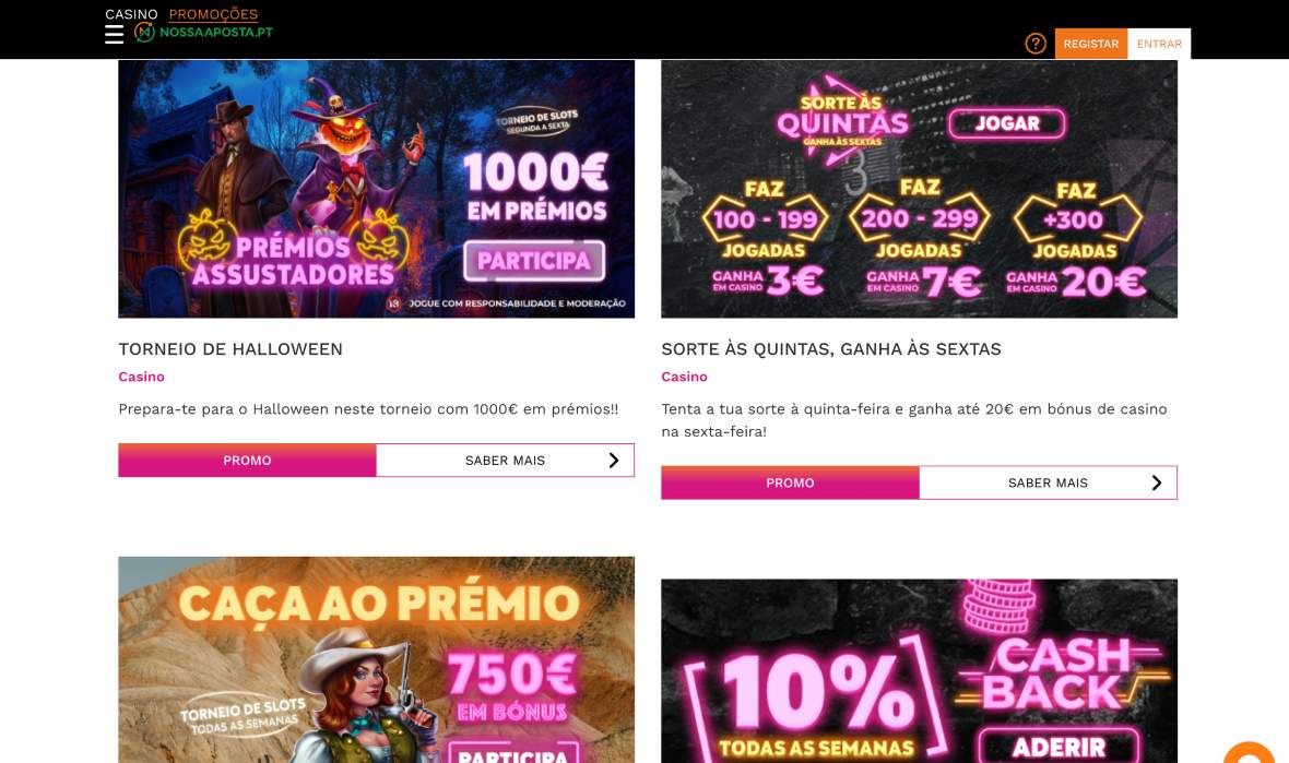 Página de bónus do Nossa Aposta casino