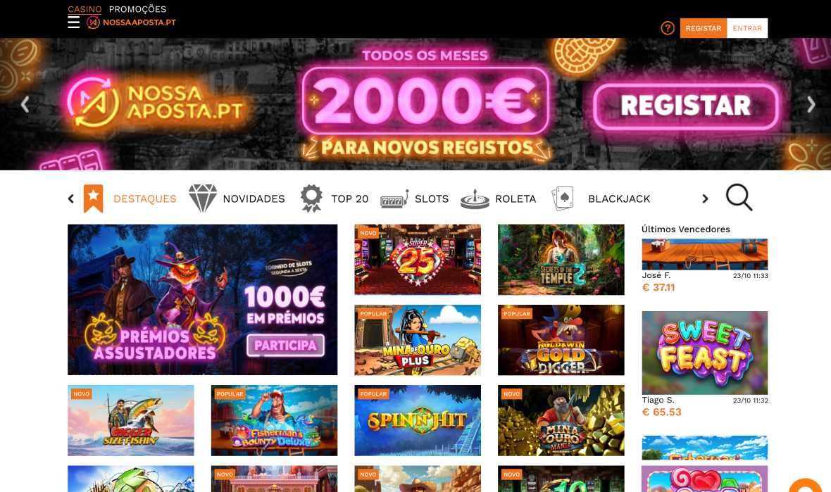 Página principal do Nossa Aposta casino 