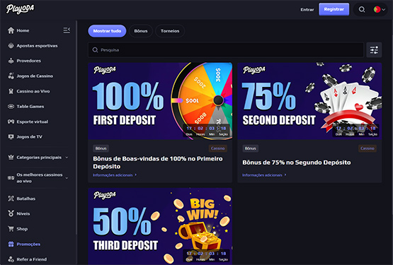 Página de promoções do casino Playoda 