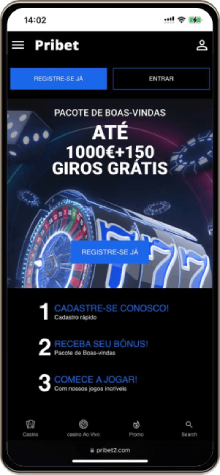 Página principal do casino Pribet em telemóvel