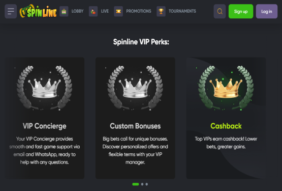 Página do Spinline Casino com oferta de cashback