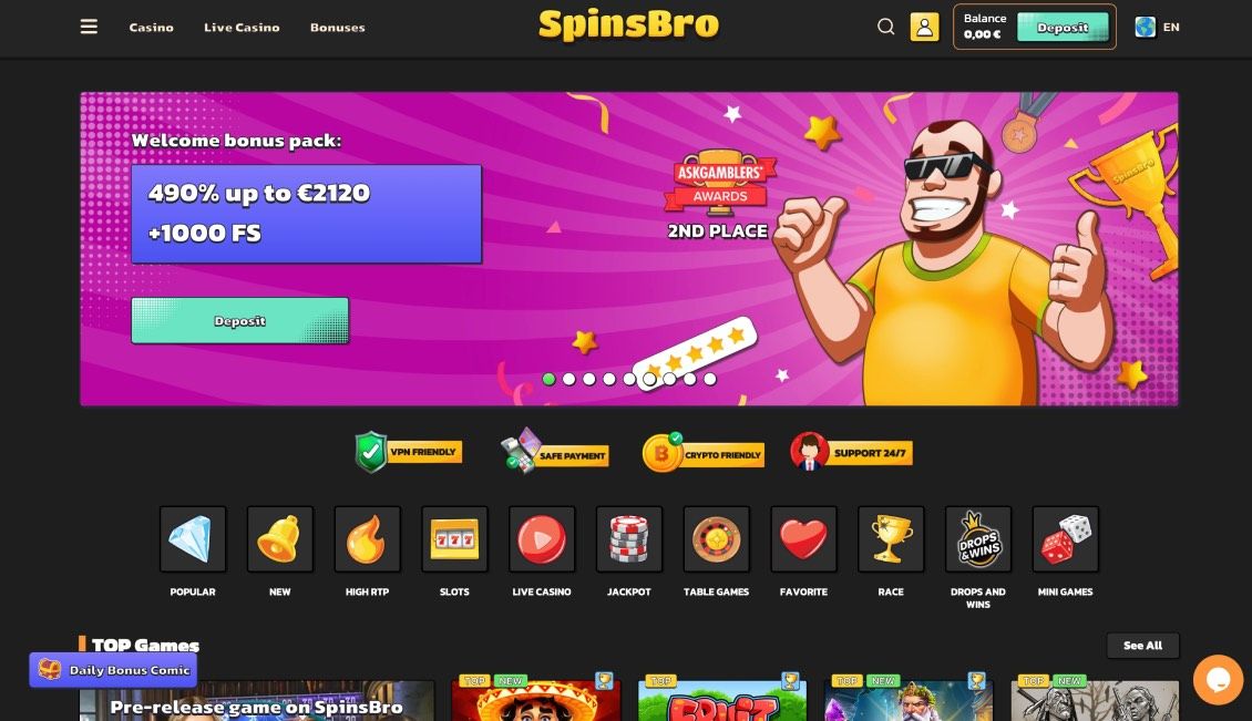 Página principal do SpinsBro Casino