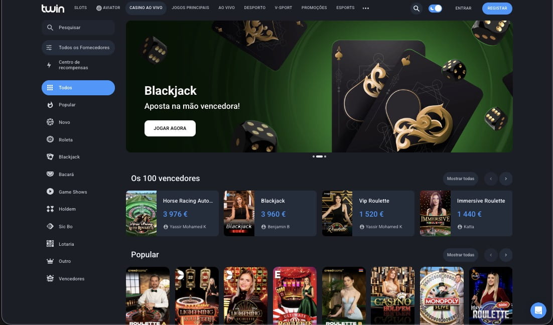 Jogos ao vivo no Twin Casino