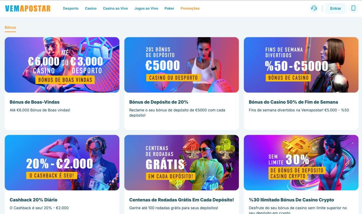 Página de bónus do VemApostar casino