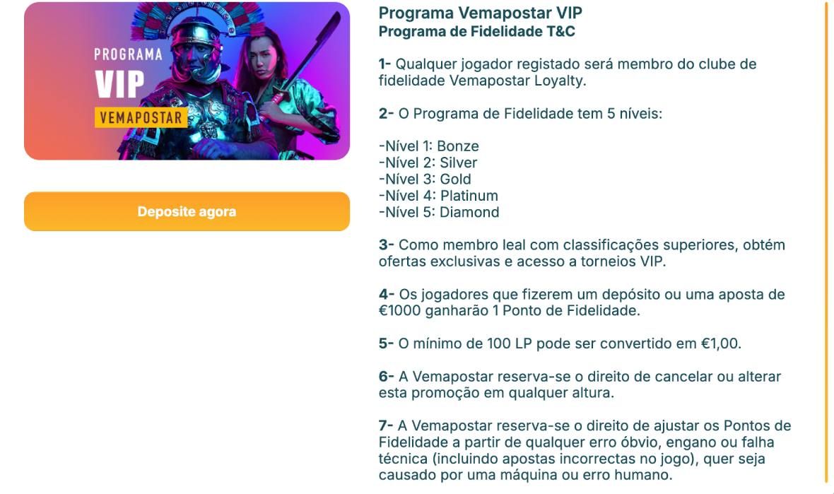 Programa Vip página do VemApostar casino