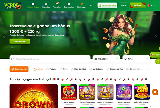 Página principal do Verde Casino