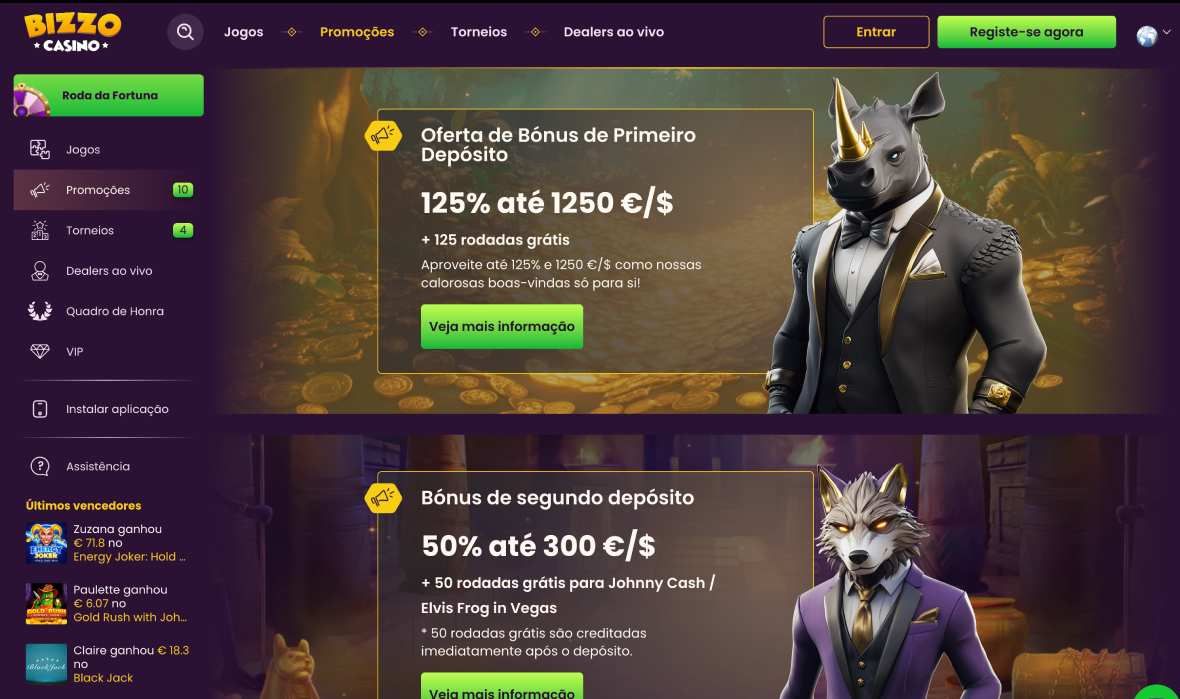 Página de bónus do Bizzo casino