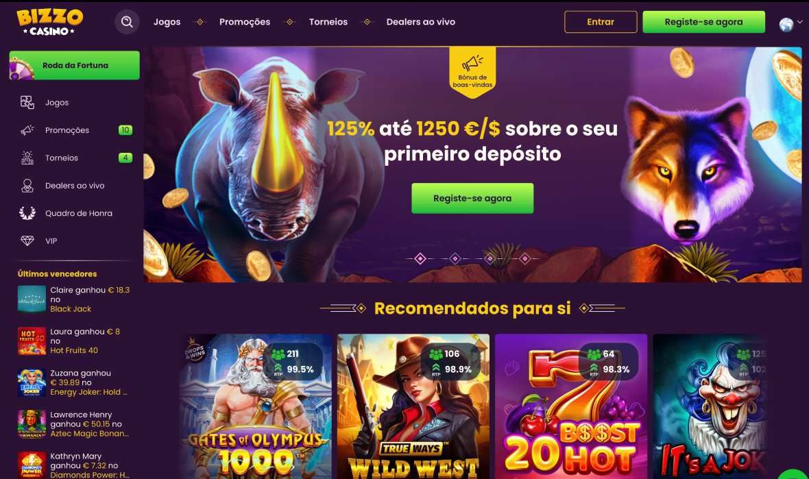 Página principal do Bizzo casino 