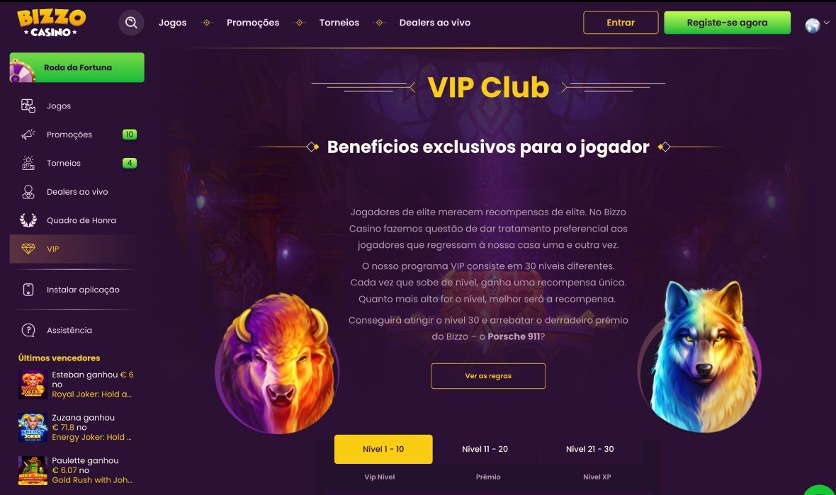 Programa Vip página do Bizzo casino