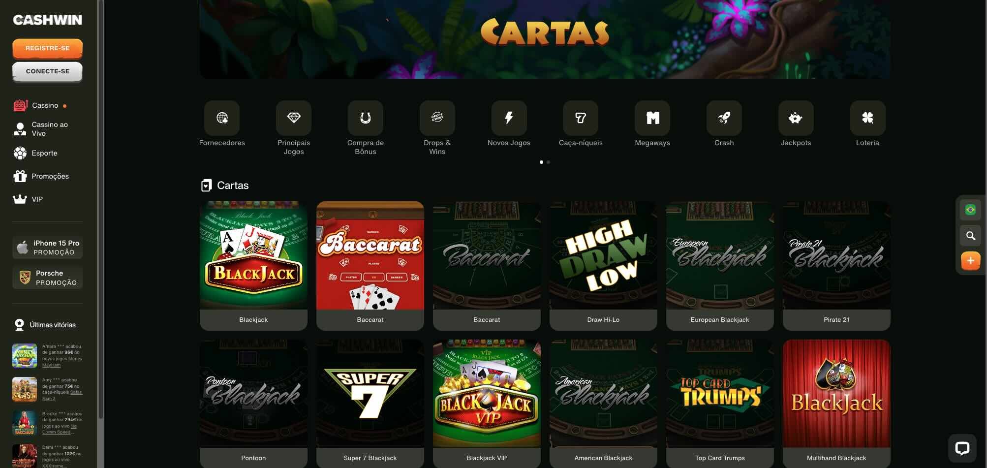 Lista de jogos de mesa no Cashwin Casino