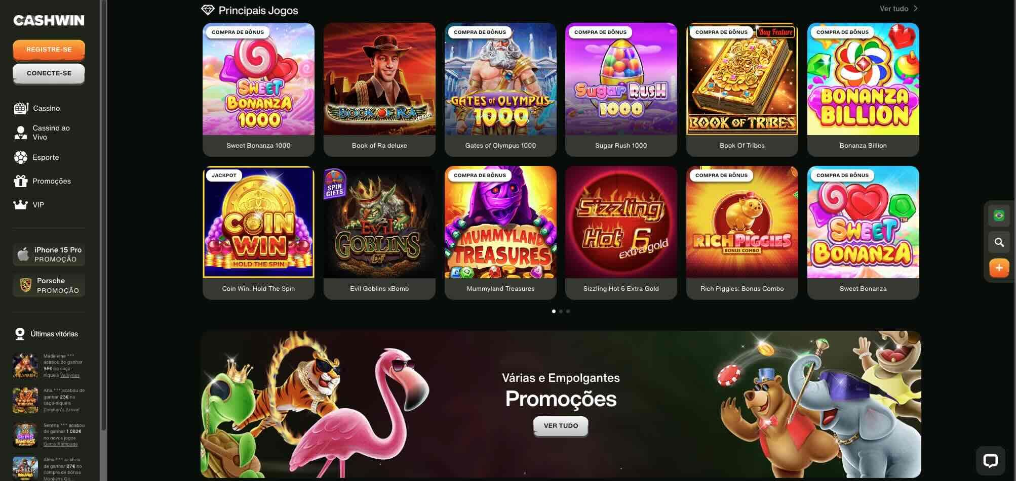 Página Principal do Site do Casino Cashwin Casino