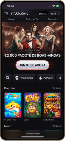 Página principal do Casinova Casino no telemóvel