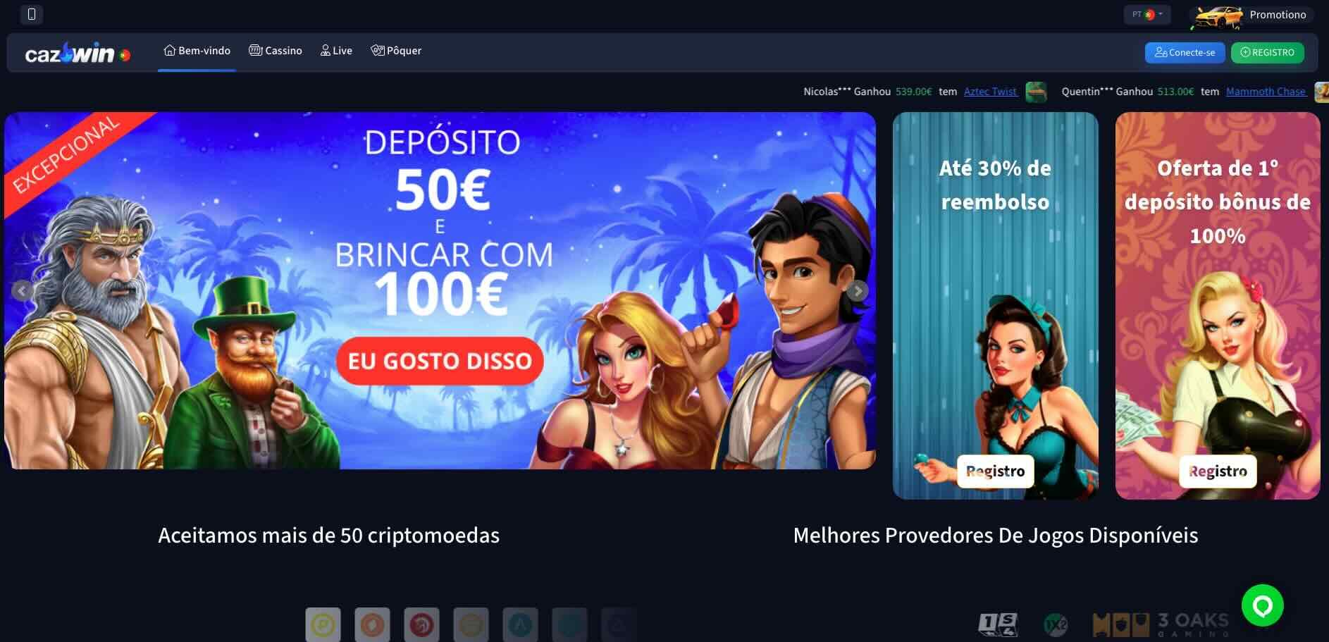 Página Principal do Site do Casino Cazwin Casino