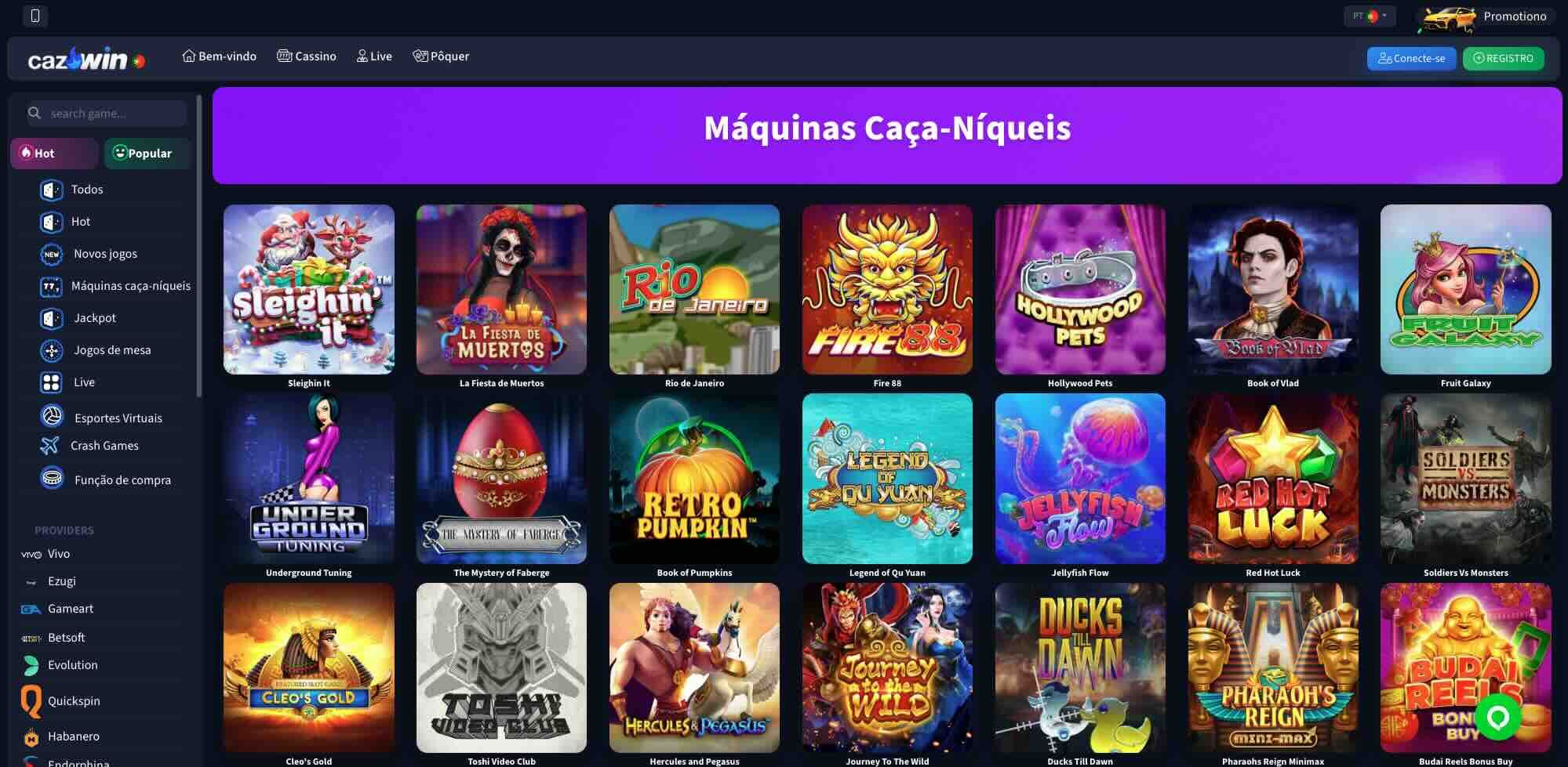 Lista de slots no Cazwin Casino