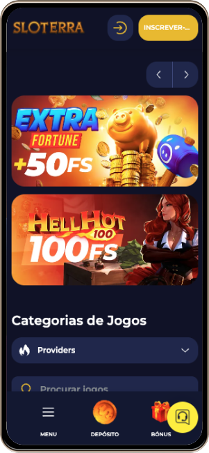 Site do Sloterra Casino na Tela do Celular