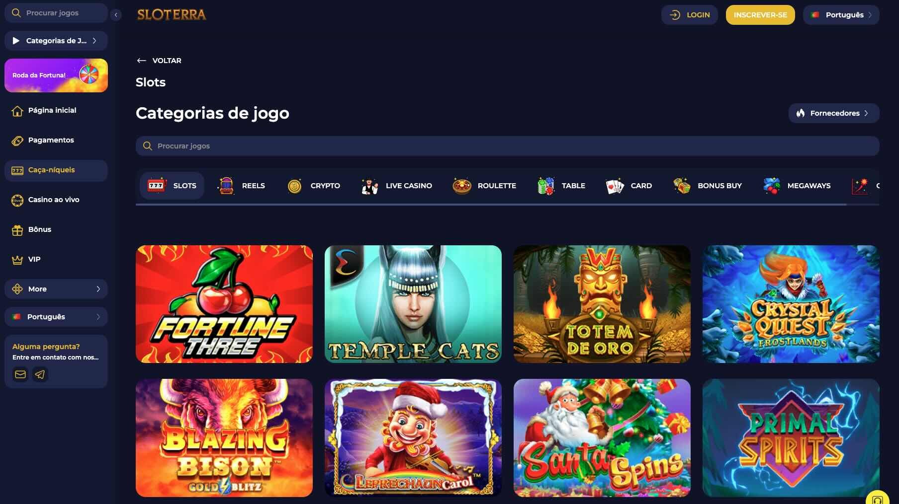 Lista de slots no Sloterra Casino