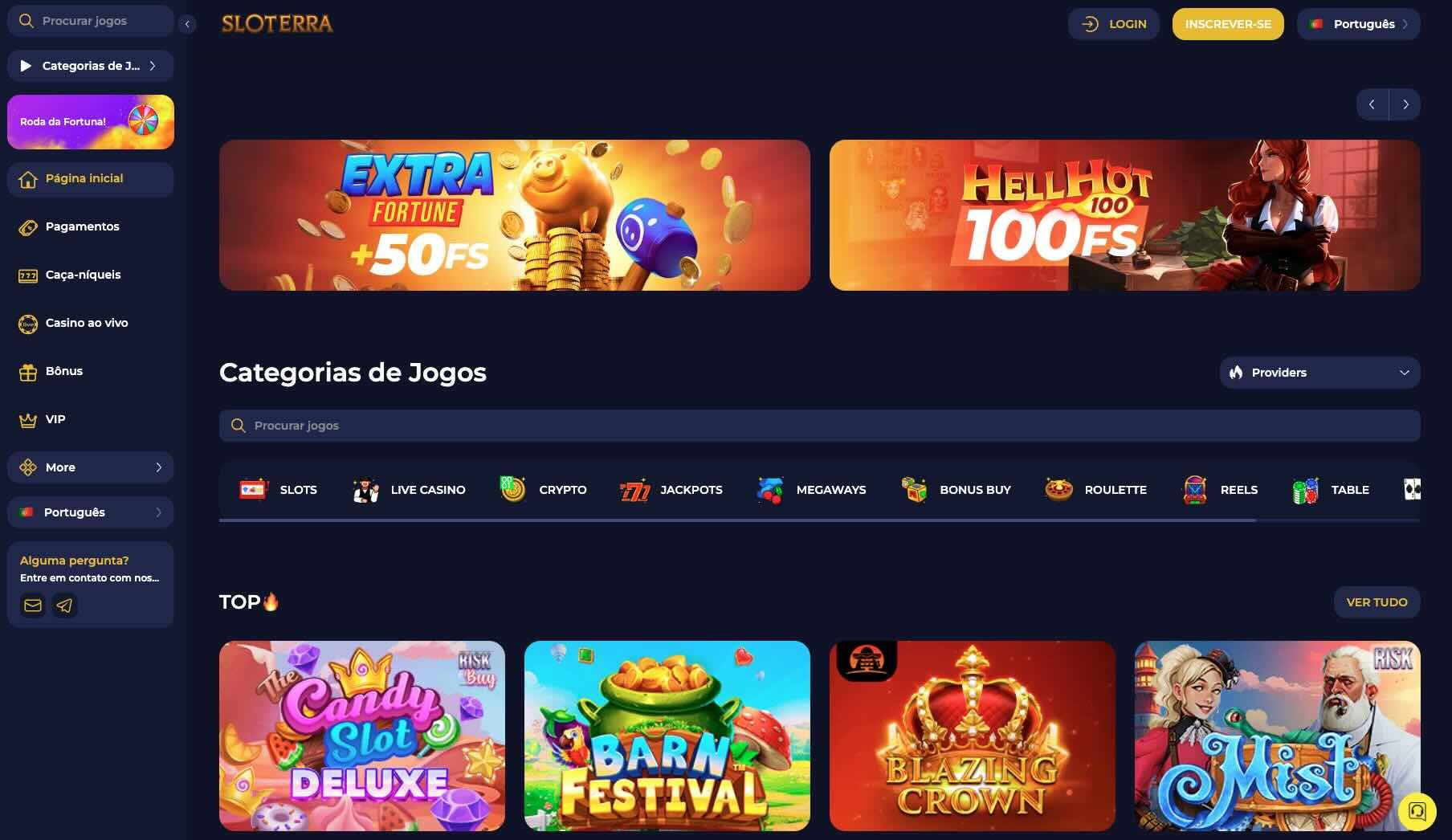 Página Principal do Site do Casino Sloterra Casino