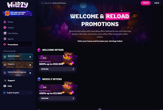Wildzy casino promoções