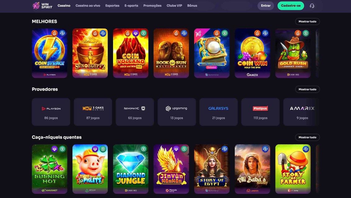 Lista de jogos disponíveis no Winspirit Casino