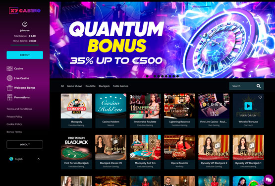 X7 Casino página do cassino ao vivo