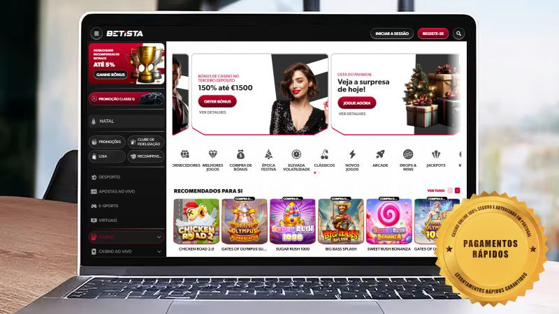 Página principal do casino Betista no laptop