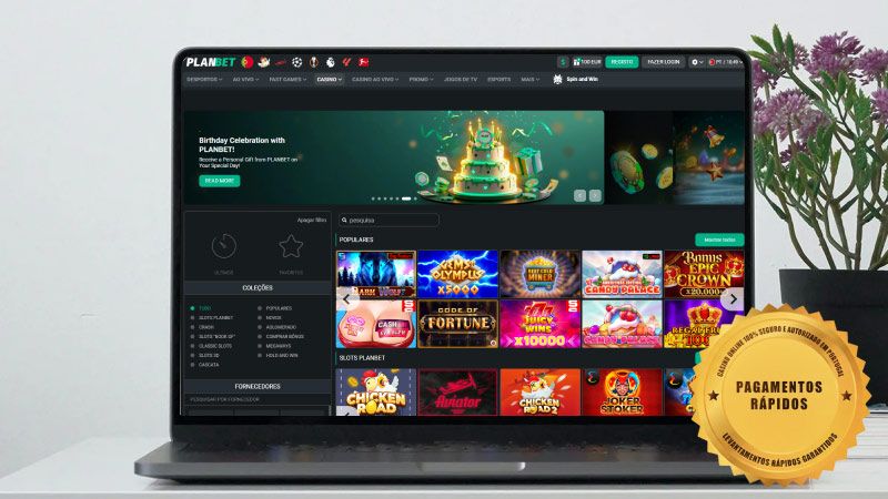 Página principal do casino Planbet no laptop