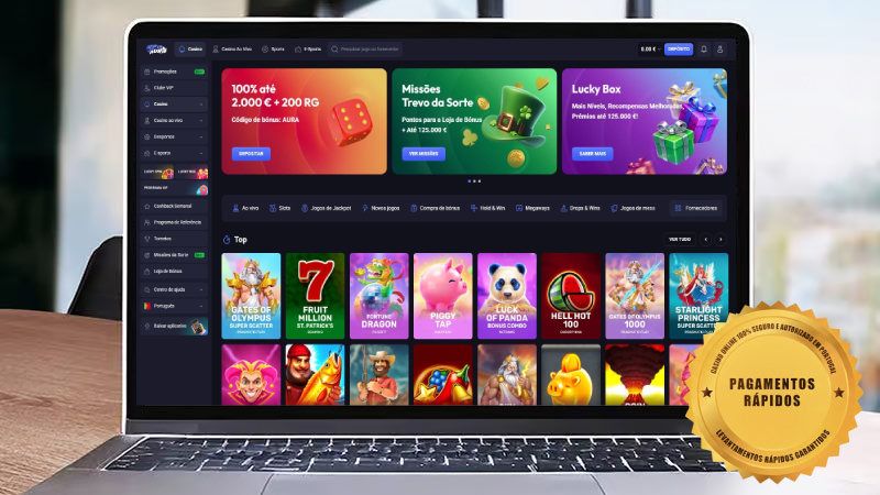 Página principal do casino SpinAura no laptop