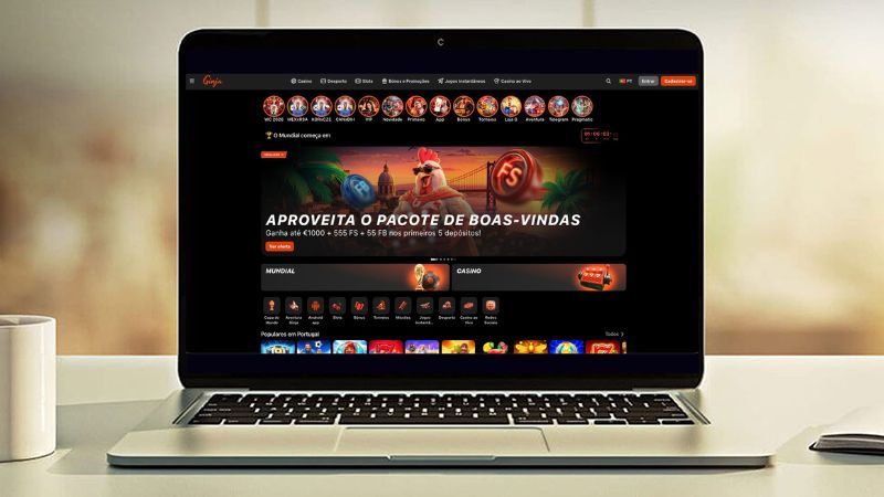 Página principal do casino Ginja no laptop