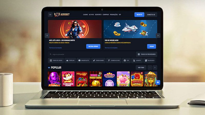 Página principal do casino Aerobet Casino no laptop