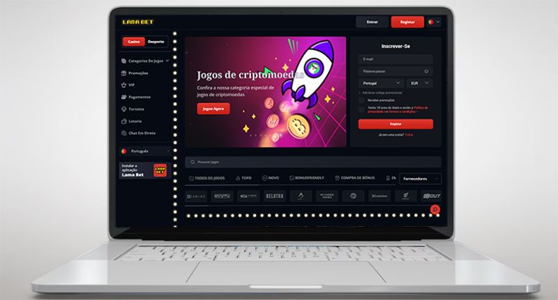 Página principal do casino Lamabet no laptop