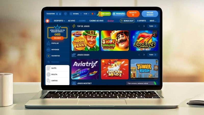 Página principal do casino Mostbet no laptop