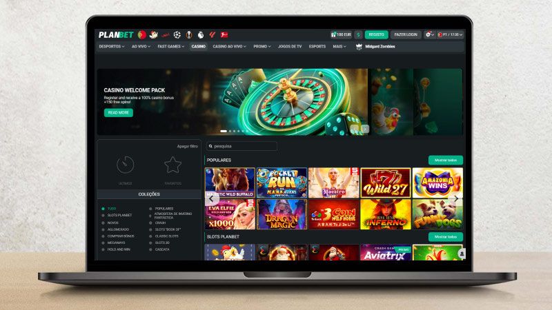 Página principal do casino Planbet no laptop