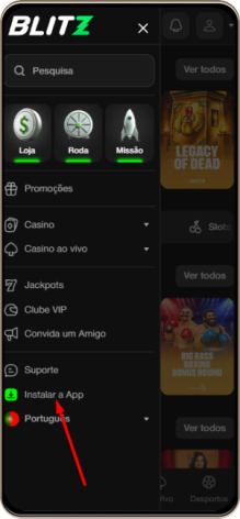 Cassino na tela do celular