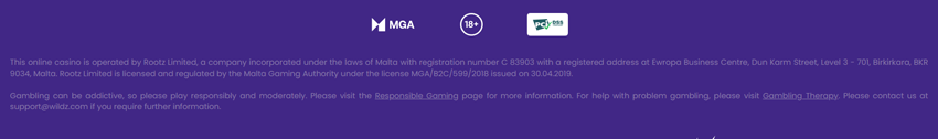 Logotipo da licença de jogo de MGA no rodapé