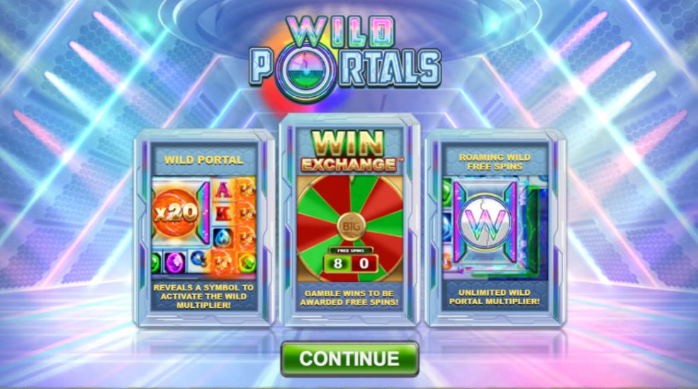 Imagem da slot machine Wild Portals com símbolos coloridos.