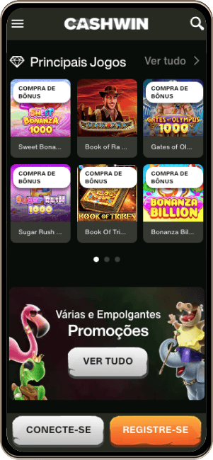 Site do Cashwin Casino na Tela do Celular