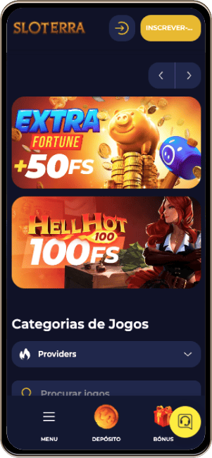 Site do Sloterra Casino na Tela do Celular