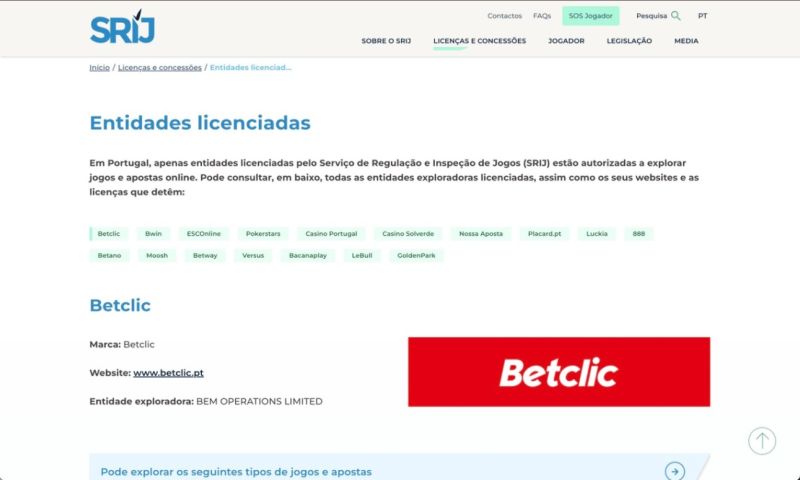 Casinos licenciados pela SRIJ